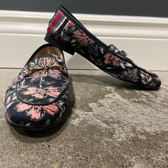 Sam Edelman Lorraine Navy and Pink Floral Loafers with Gold Buckle - Picture 6 of 6